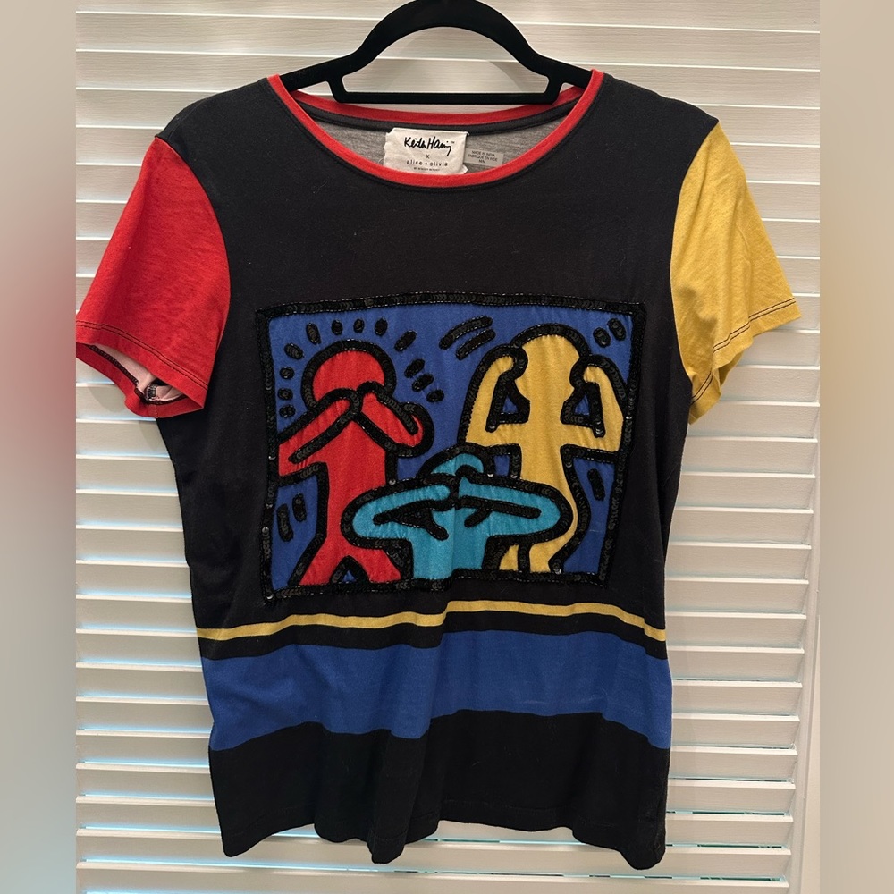 Alice + Olivia Keith Haring collaboration tshirt w sequin detail, size M